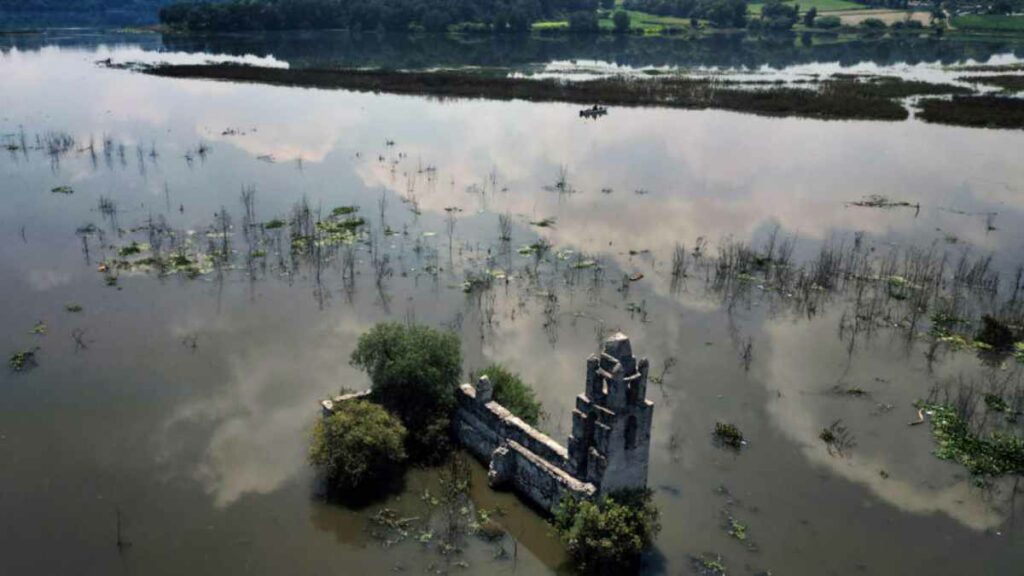 A orillas de una represa de aguas negras en el centro de México, junto a una nube de mosquitos que revolotean entre lirios y basura