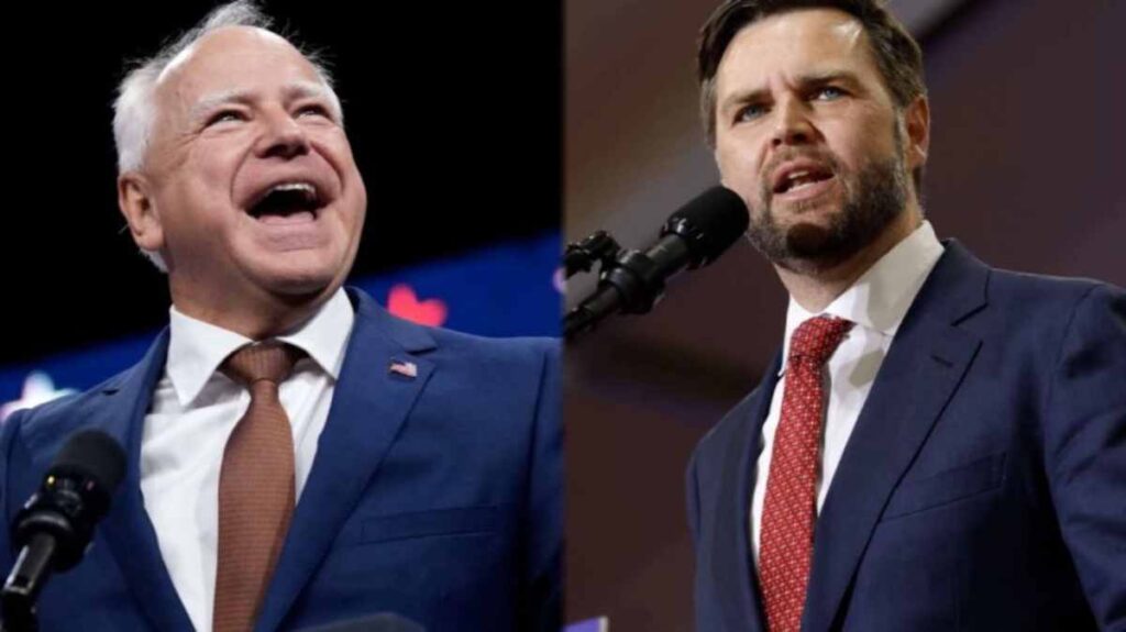 Los aspirantes a la vicepresidencia de Estados Unidos, J. D. Vance y Tim Walz, se enfrentan en un debate.