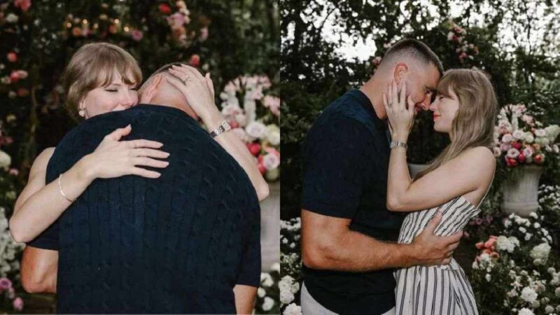 En una publicación conjunta en Instagram, mostraron una serie de fotografías de Kelce proponiéndole matrimonio de rodillas