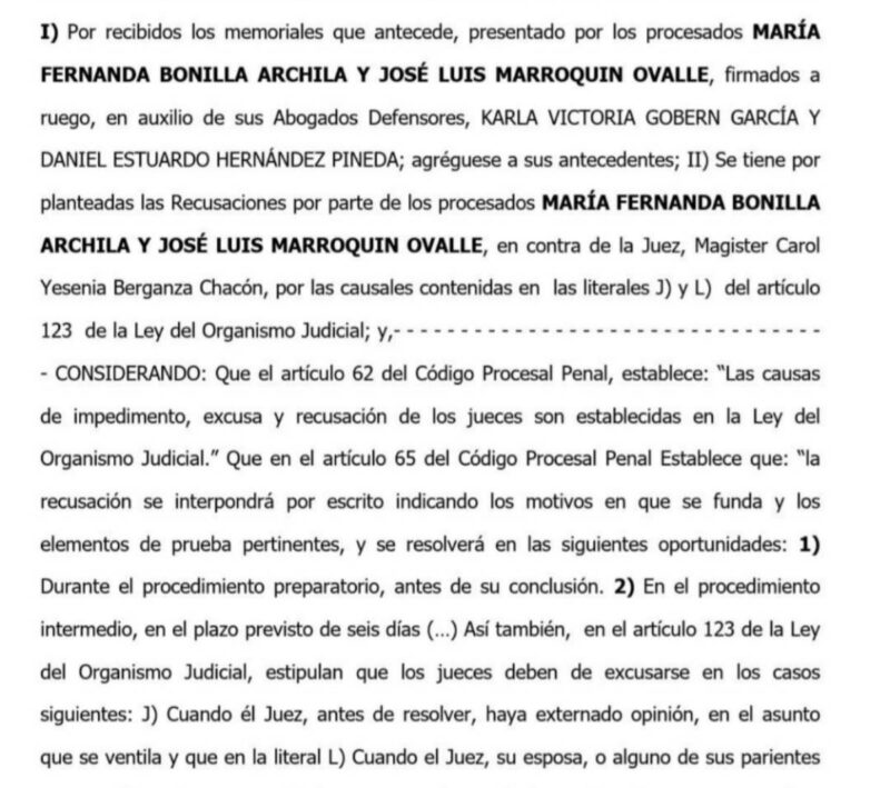 Defensa de Fernanda Bonilla logra suspender audiencia de ofrecimiento de Pruebas. FOTO: Cortesía.