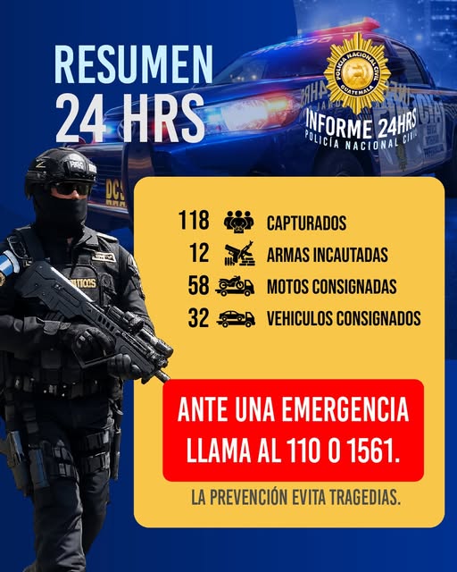 Autoridades reportan 118 capturas, decomiso de armas y recuperación de vehículos en las últimas 24 horas
