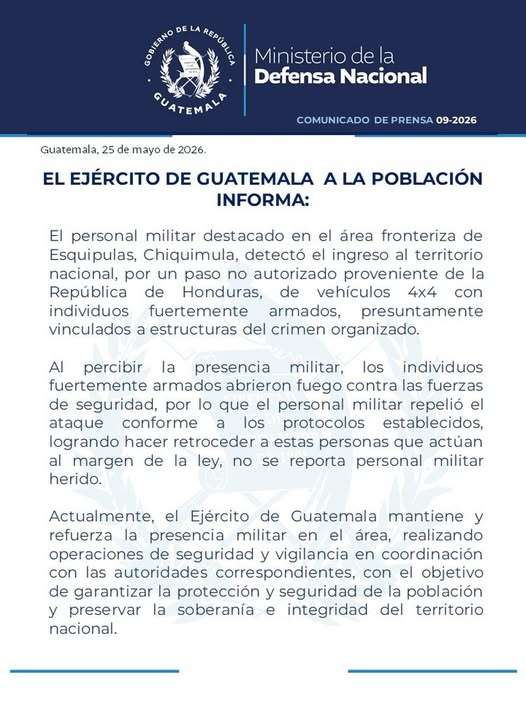 Grupo armado proveniente de Honduras se enfrenta al Ejército en frontera de Chiquimula
