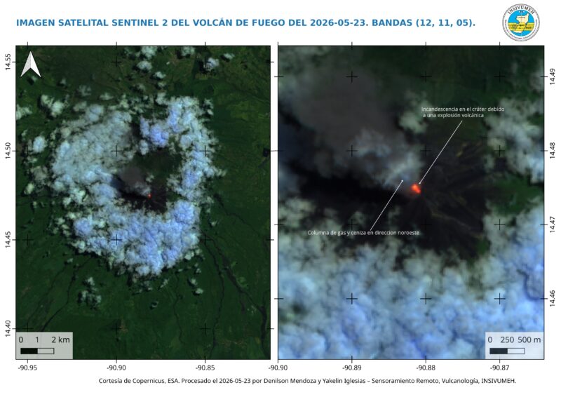 Volcán de Fuego mantiene actividad explosiva y desgasificación