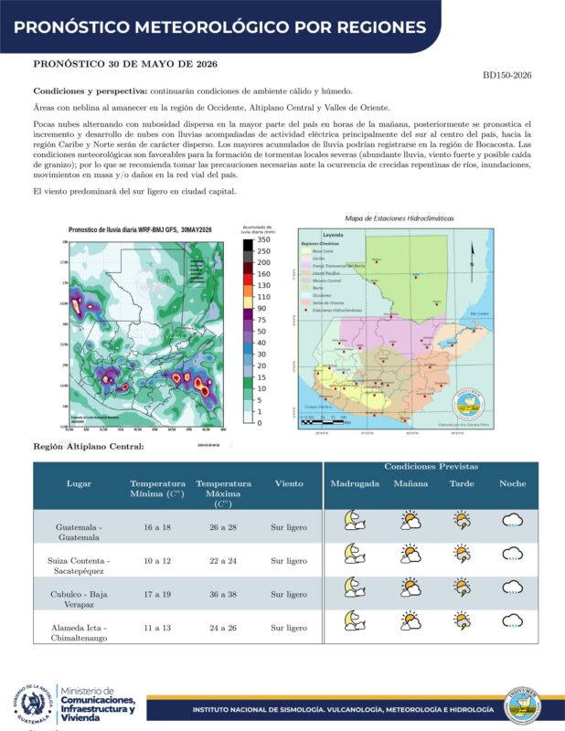 Así estará el clima en el territorio nacional este sábado 30 de mayo
