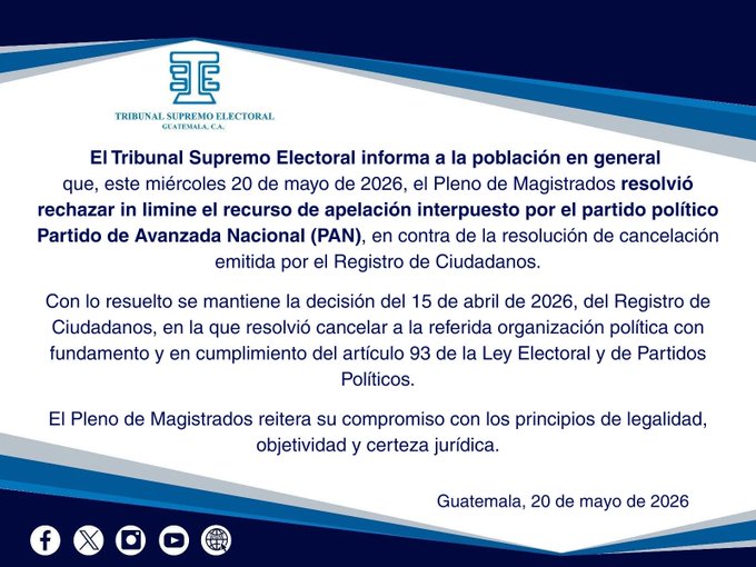 Queda firme la cancelación del partido PAN
