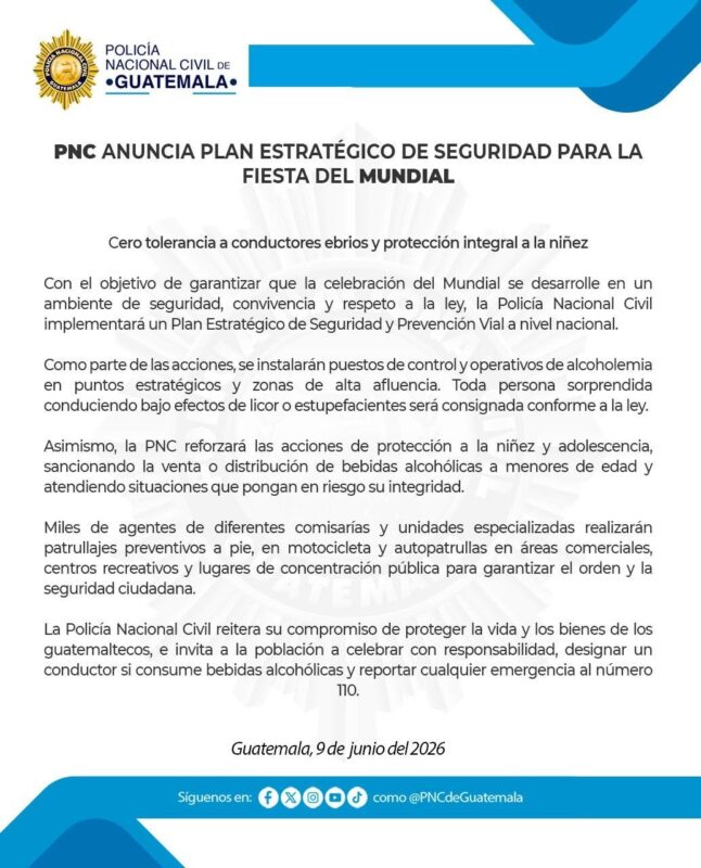 PNC anuncia plan de seguridad por inicio del Mundial 2026