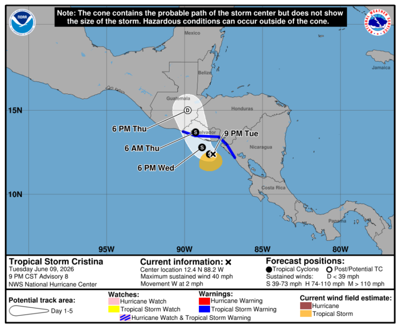 Aviso #8 de tormenta tropical Cristina: Efectos po