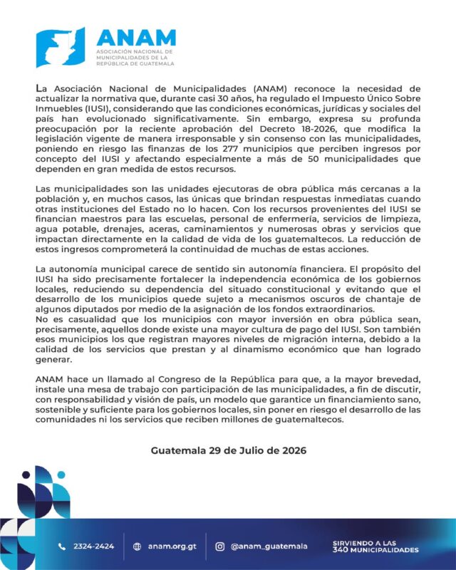 ANAM rechaza exoneración del IUSI. FUENTE: ANAM.